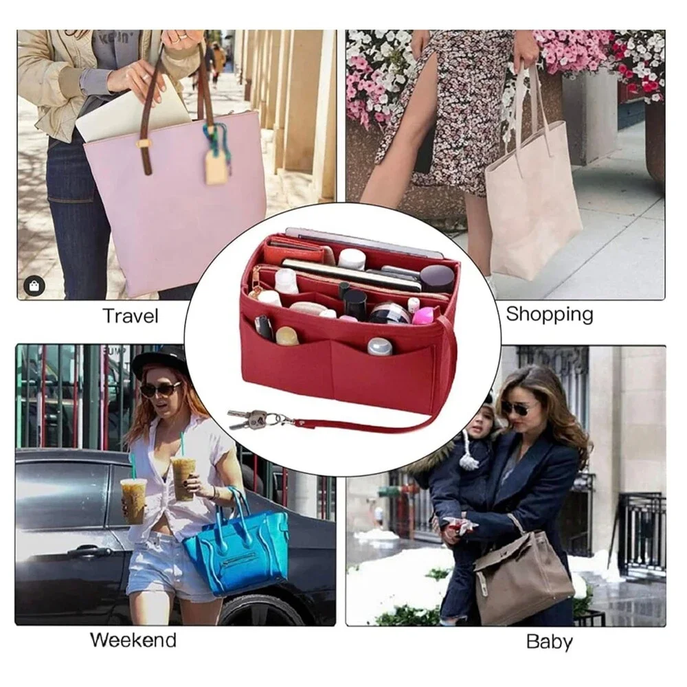 Wool Felt Handbag Organizer Set, 12-Pocket Purse Insert